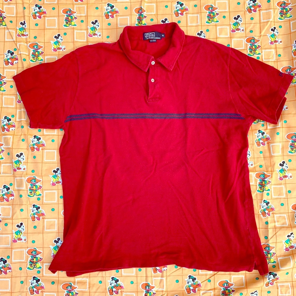 Vintage Tommy Hilfiger men’s polo red blue stripe.